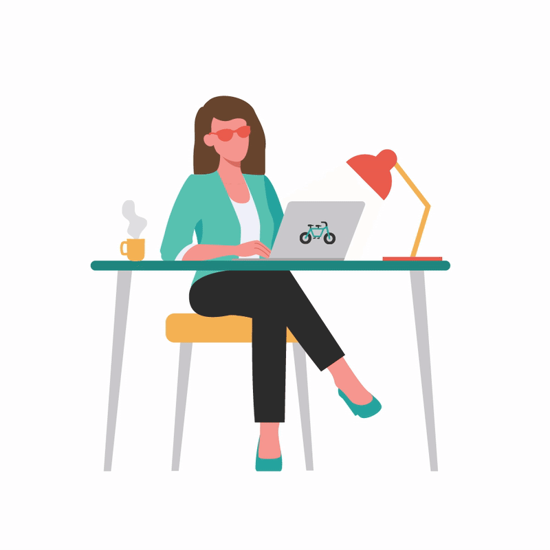 Animated GIF of a lady at a desk working on her computer.